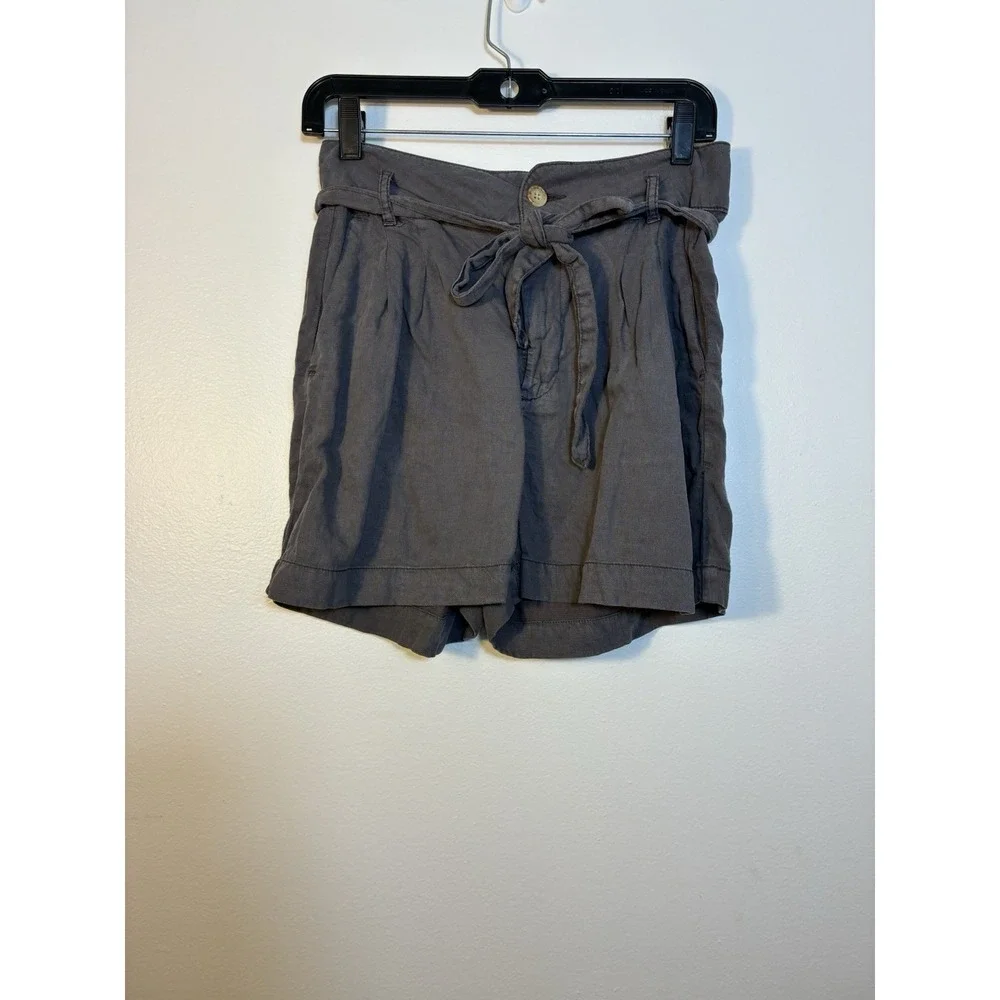 faherty Arlie Faded Black‎ Linen Blend High Waist Shorts Sz Small Belted Pockets